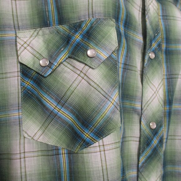 Wrangler Women's top Retro Western, faux pearl snaps green & blues size XXL - Picture 4 of 10